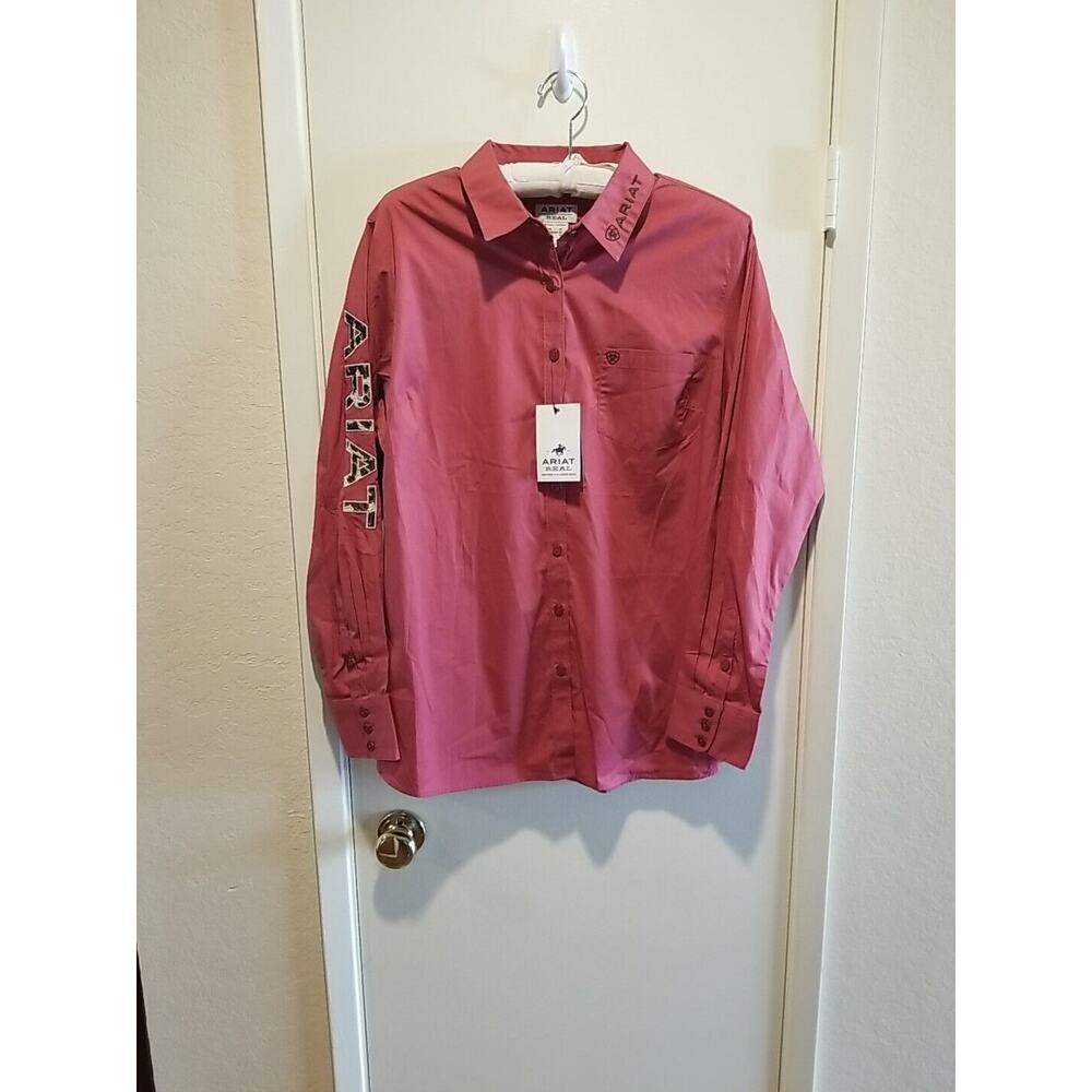 NWT Ariat Real Kirby Stretch Long Sleeve‎ Shirt Earth Red Brick Red Women's 1X - Picture 2 of 11